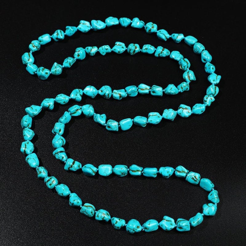 QS Long Turquoise Necklace Round Stone Beads Chunky Fashion Jewelry for Women cross Necklace Multi Meditation necklace 47.5inch - Image 2